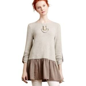 SUNDAY IN BROOKLYN Anthropologie Tiered Gray/Brown Long Sleeve Tunic Dress Large